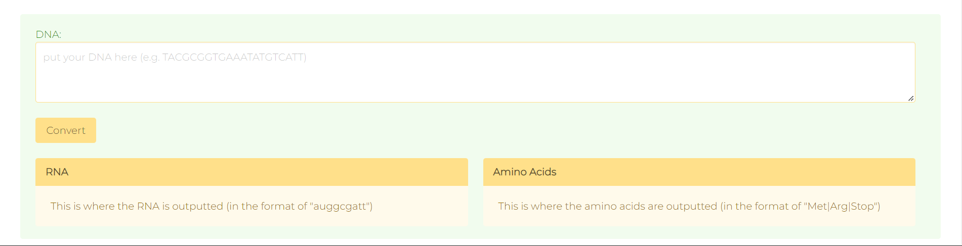 A screenshot of the DNA converter