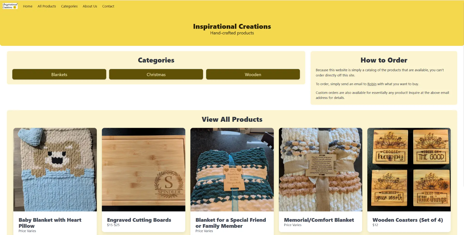The home page of the Inspirational Creations website.